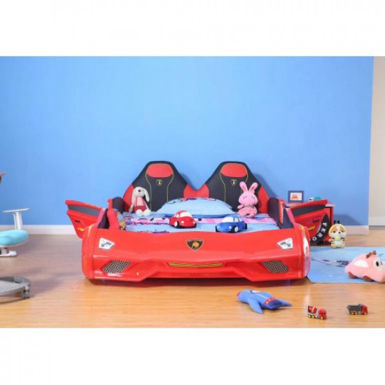 New Luxury 1.2M Width spacious Red Super Car Bed with real Music Play and LED Light