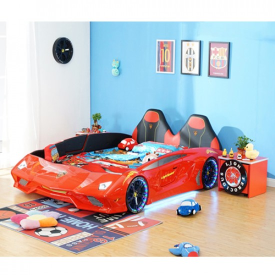 New Luxury 1.2M Width spacious Red Super Car Bed with real Music Play and LED Light