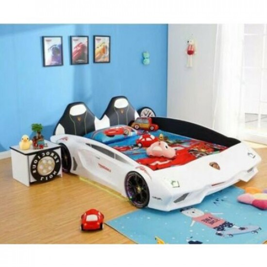 New Luxury 1.2M Width spacious White Super Car Bed with real Music Play and LED Light