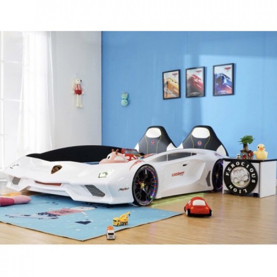 New Luxury 1.2M Width spacious White Super Car Bed with real Music Play and LED Light