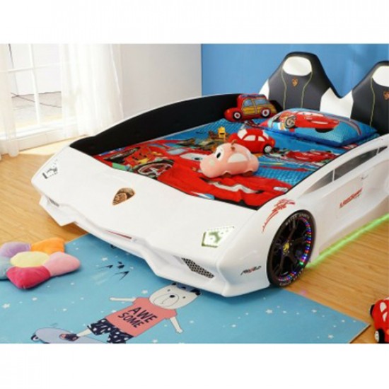 New Luxury 1.2M Width spacious White Super Car Bed with real Music Play and LED Light