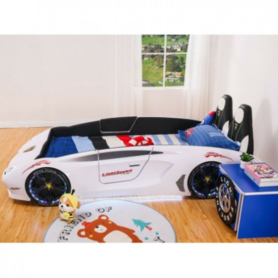 New Luxury 1.2M Width spacious White Super Car Bed with real Music Play and LED Light