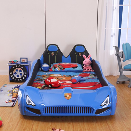 New Kids Race Car Bed Blue with Music 8 GB Memory card LED wheel/Head/Side lights