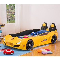 New Kids Race Car Bed Yellow  with Music 8 GB Memory card LED wheel/Head/Side lights