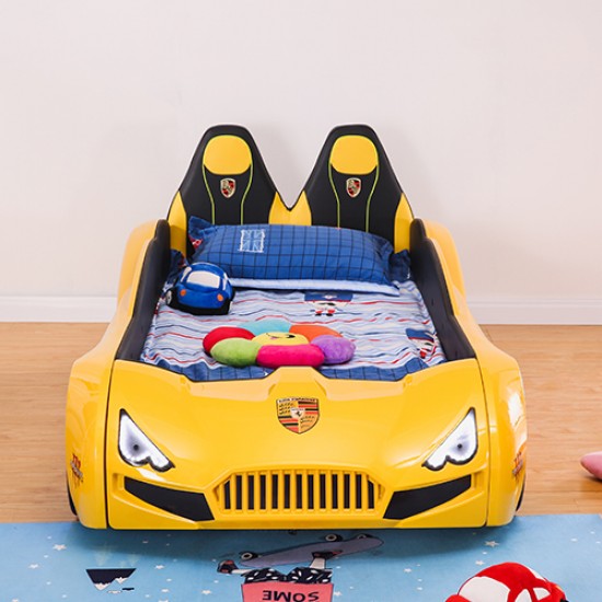 New Kids Race Car Bed Yellow  with Music 8 GB Memory card LED wheel/Head/Side lights