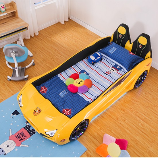 New Kids Race Car Bed Yellow  with Music 8 GB Memory card LED wheel/Head/Side lights