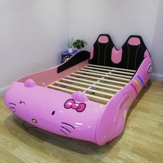 New Kids Car bed 1.2M with Pu Seats/ Music LED Head Light, Girls Race car bed, Pink