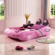 New Kids Car bed 1.2M with Pu Seats/ Music LED Head Light, Girls Race car bed, Pink