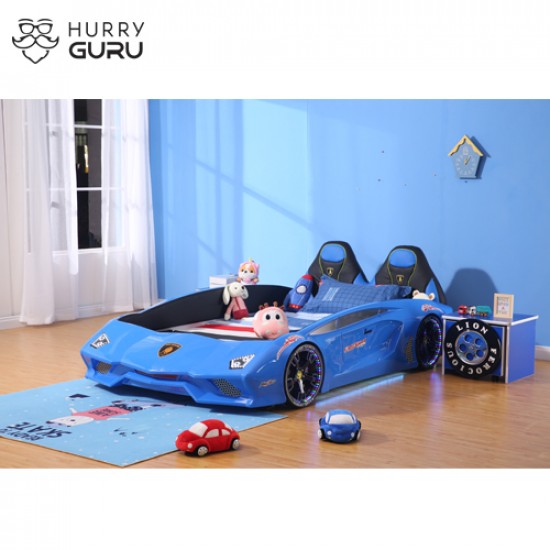 New Kids Car Bed  Front-Look Race Car Bed with LED Lights and Music Player, Blue Color Kids Car Bed