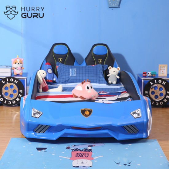 New Kids Car Bed  Front-Look Race Car Bed with LED Lights and Music Player, Blue Color Kids Car Bed