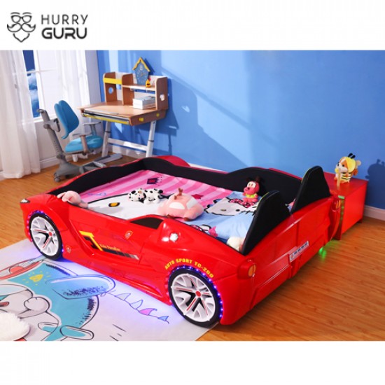 New Kids Car Bed  Front-Look Race Car Bed with LED Lights and Music Player, Red Color Kids Car Bed