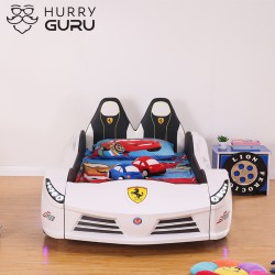 New Kids Car White Bed Front-Look Race Car Bed wit...