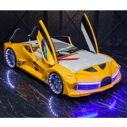 Luxury Race Yellow Car Bed Design For Little Champs