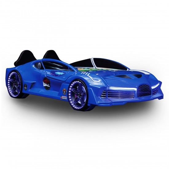 Premium Kids Racing Blue Double Car Bed 