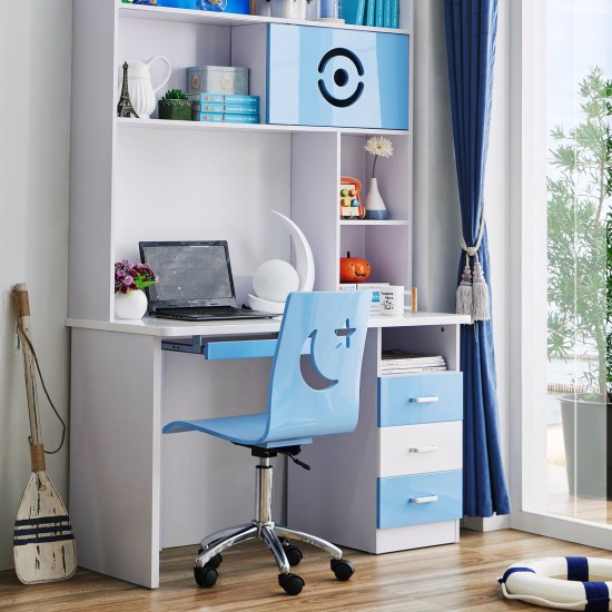 Kids Study Table and Chair with Bookshelf & Desk For Teens Living/ Bed Room,Blue