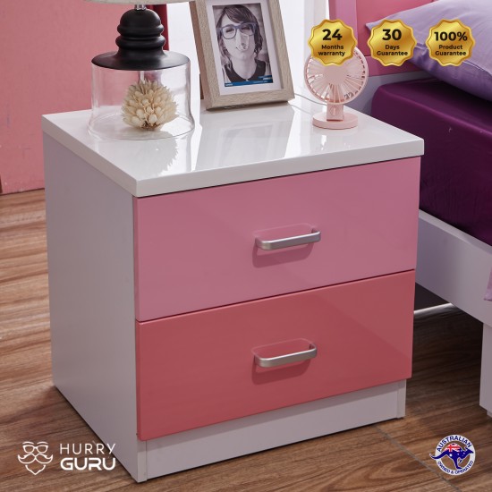 Colorful Bedside Table Cabinet Organizer with 2 Drawers Pink  Unit Storage