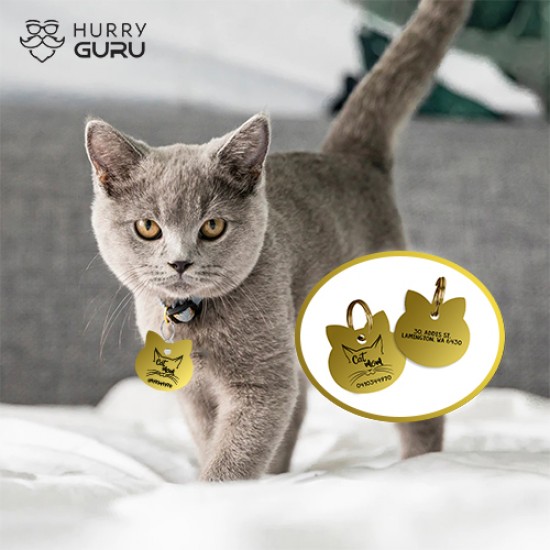 Cat Shaped ID Tag Face in Stainless Steel