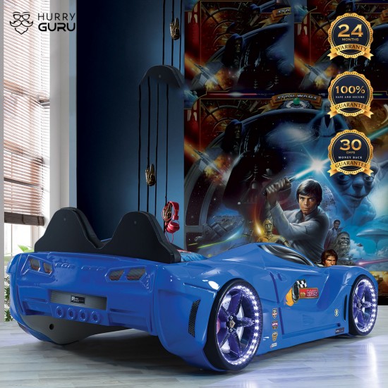 Luxury Kids Blue Race Car Bed