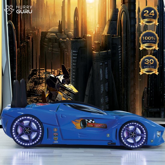 Luxury Kids Blue Race Car Bed