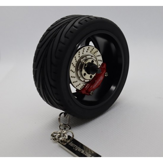 Tire Wheels Hub Rim Key Chain with Leather Keyrings Collectible Key Chain