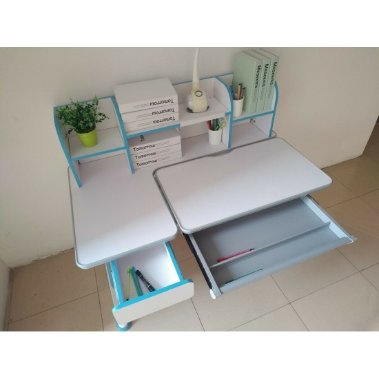 New Kids Study Blue desk with open Book shelf, Height adjustable table top, Chair