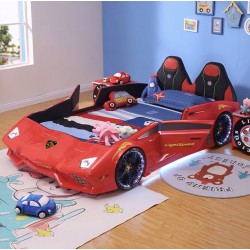 New Kids Car bed with Open Doors, Music, LED Lights on Wheel ,Head, Sides