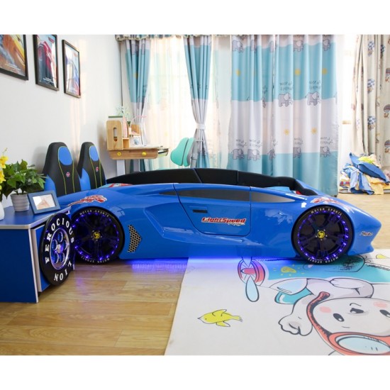 New Kids Car 1.2 M Blue  Bed with Luxury super Race car bed with Music LED light Door/Seats