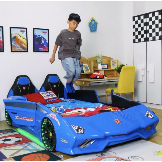 New Kids Car 1.2 M Blue  Bed with Luxury super Race car bed with Music LED light Door/Seats