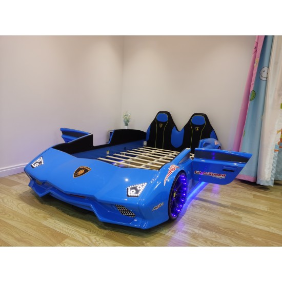 New Kids Car 1.2 M Blue  Bed with Luxury super Race car bed with Music LED light Door/Seats