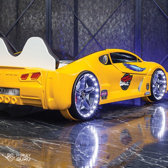 Luxury Race Yellow Car Bed Design For Little Champs